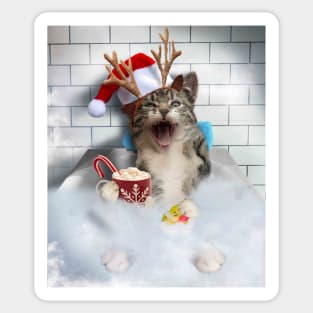 Cat Kitty Christmas Xmas Bathing Bath Funny Reindeer Deer Sticker